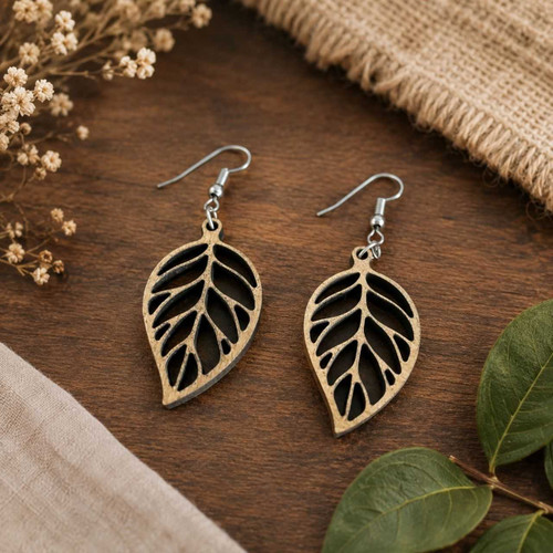 Wooden Leaf Drop Earrings JR-488