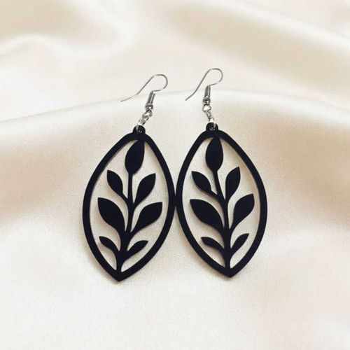 Black Acrylic Leaf Earrings JR-489
