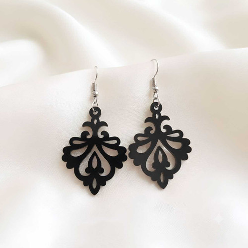 Black Floral Lace Acrylic EarringsJR-493
