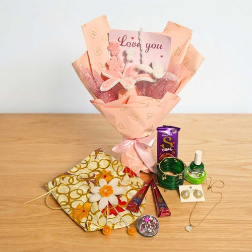 Fuzzy Lily Bouquet With Accessories Gift Set DKG-1319