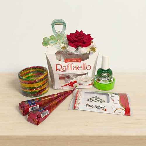 Hair Clip, Chocolate, Mehendi, Bindi & Bangles Gift Set DKG-1322
