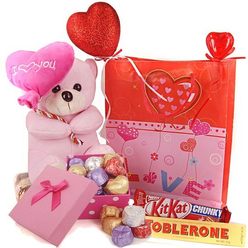Heart Pink Teddy with Chocolates Heart Pink Teddy with Chocolates