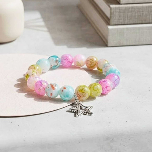 Pastel Multi-Color Beaded Stretch Bracelet with Star Charm Bala-40