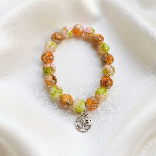 Orange & Green Beaded Stretch Bracelet with Om Charm Bala-41