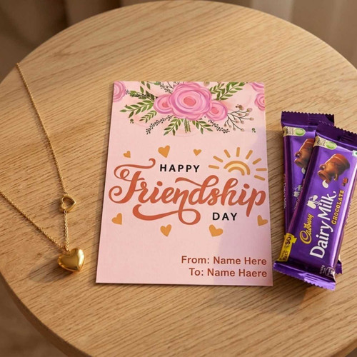 Personalized Friendship Card, Chocolate & Heart Necklace Gift Set DKG-1414