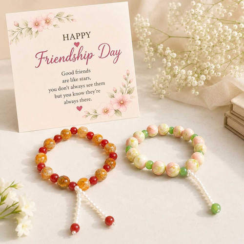 Beaded Bracelet Duo with Personalized Friendship Day Card DKG-1422