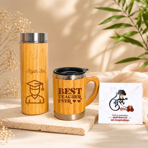 Teacher's Day Bamboo Mug, Bottle & Card Gift Set