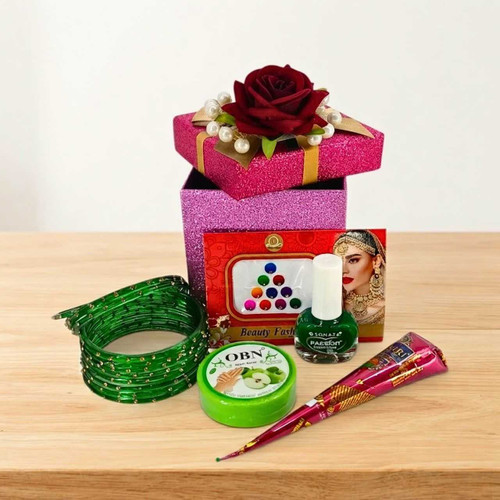Green Bangles & Women's Accessories Gift Box JNK-7624