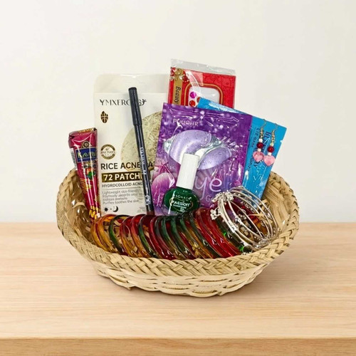 Festive Beauty & Accessories Gift Basket with Bangles, Mehendi, Nail Polish & Earrings JNK-7627