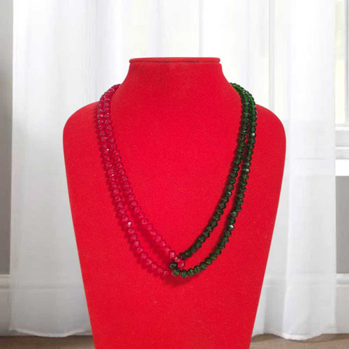 Double Layer Red and Green Crystal Beads Mala Pote-160
