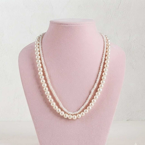Double Layer White Pearl Necklace Pote-159
