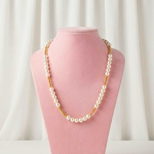 White Moti Mala with Golden Beads Pote-154