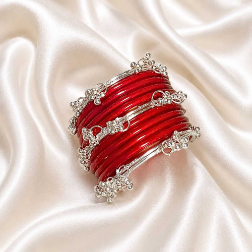 Red Bangles Set of 8 with Jhumka Bangles JNK-7647