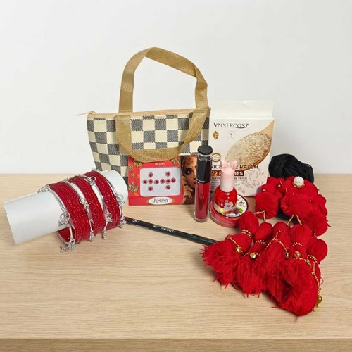 Red Bangles & Beauty Essentials Gift for Women JNK-7654