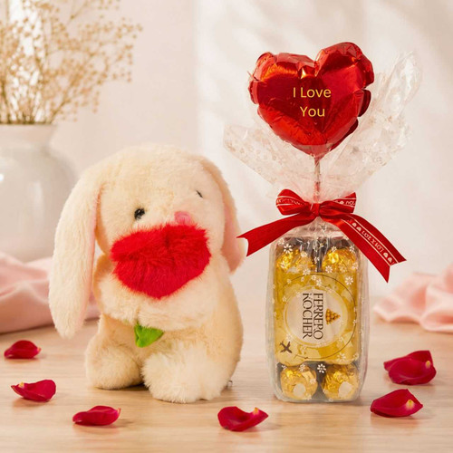 Bunny with Ferrero Rocher & Love Shape Balloon JNK-7662