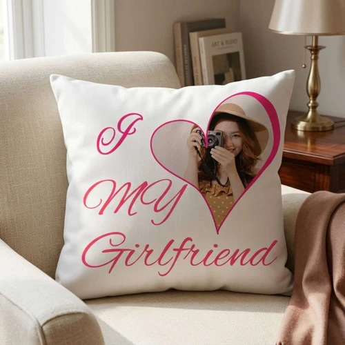 Personalized Love Themed Cushion for Girlfriend with Photo JNK-7668