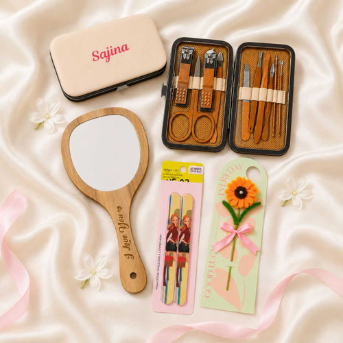 Personalized Manicure Kit & Fuzzy Sunflower Gift Set SPM-874