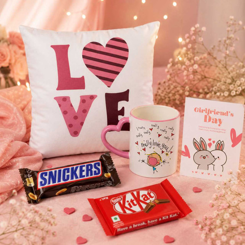 Chocolates, Cushion & Mug Girlfriend's Day Gift Set SPM-876