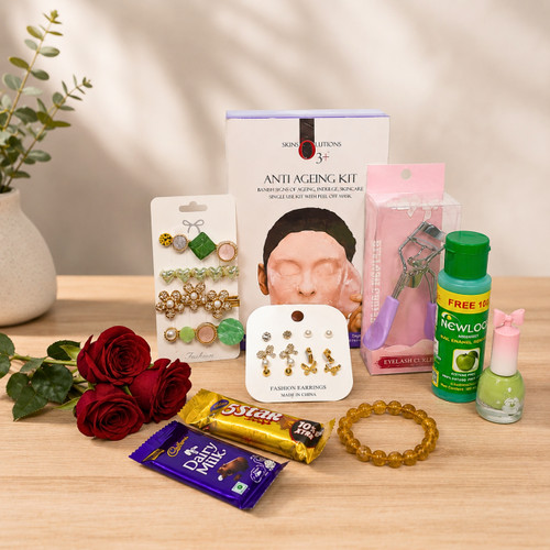 Beauty Accessories Gift with Roses & Chocolates JNK-7675