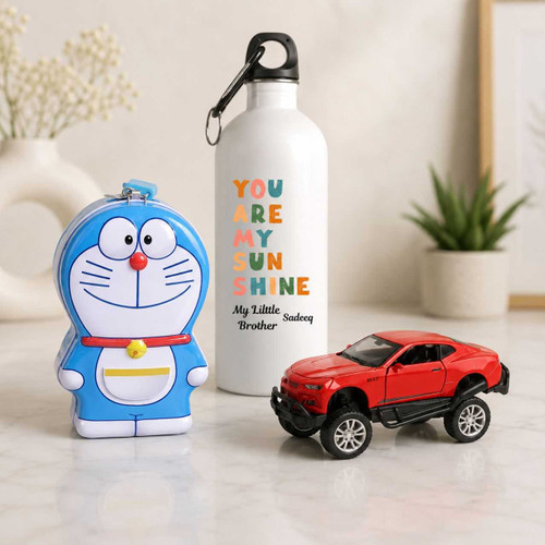 Kid's Red Metal Car & Personalized Bottle Gift Set With Piggy Bank SPM-877
