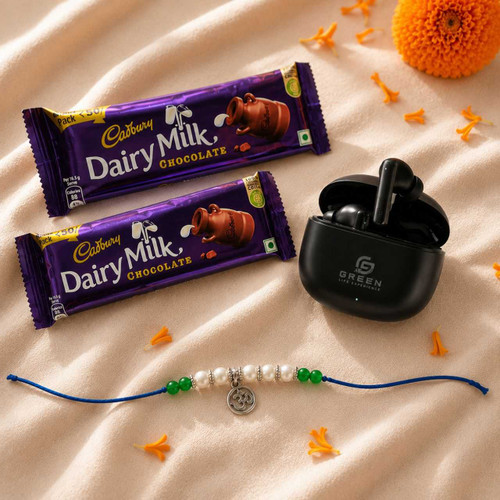 Earbuds, Chocolate & Rakhi Gift Set DKG-1569