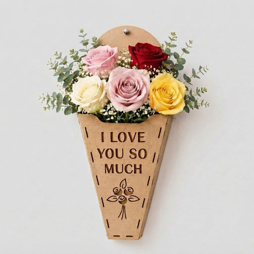 Wooden Floral Wall Holder With Fresh Roses