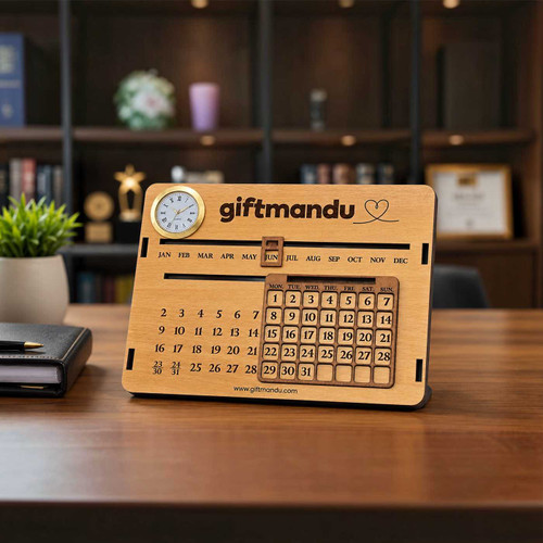 Personalized Wooden Desk Calendar with Clock WP-20