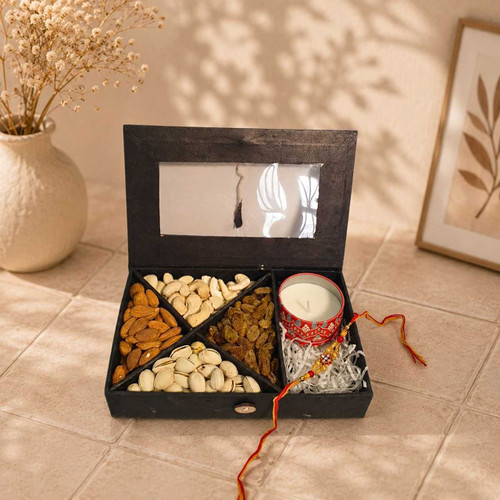 Dry Nuts Gift Combo with Rakhi & Candle for Brother JNK-7705