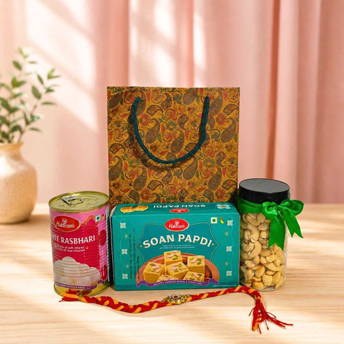 Rakhi with Sweets & Dry Nuts Gift Combo JNK-7707