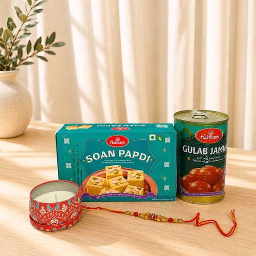 Soan Papadi, Julab Jamun & Rakhi Gift Set DKG-1602