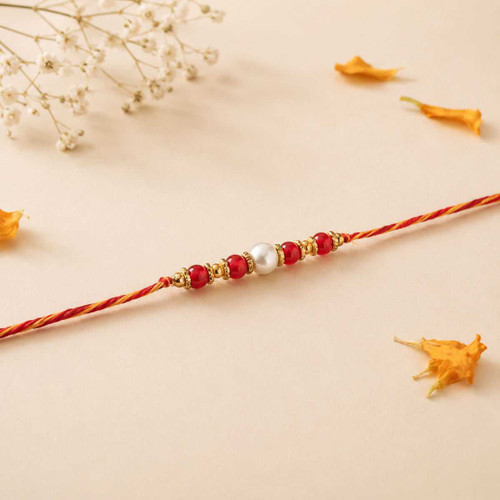 Pearl and Red Beads Traditional Rakhi RK-20