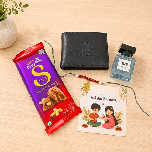Elegant Rakhi, Wallet & Chocolate Gift Set For Brother