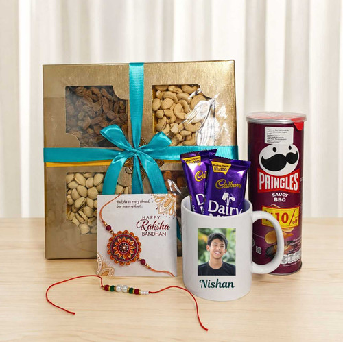 Rakhi Gift Combo with Dry Nuts & Personalized Mug JNK-7716