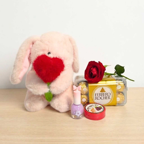 Cute Bunny with Rose & Treats Gift for Her JNK-7749
