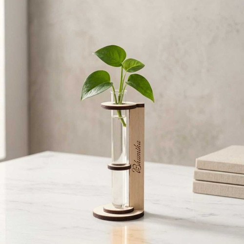 Personalised Wooden Plant Stand with Glass Tube WP-42