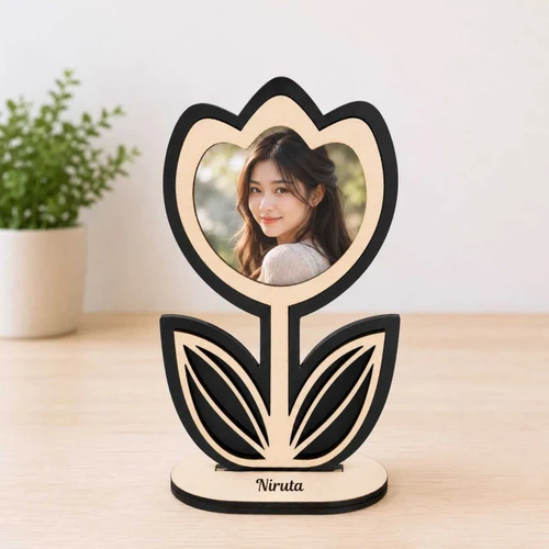 Black Acrylic Tulip Wooden Photo Frame & Name Engraved WP-45