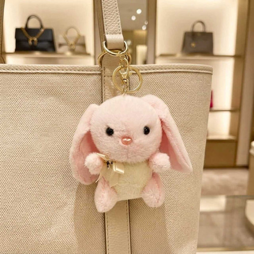 5-Inch Soft Peach Rabbit Plush Keychain With Bow VT-1403
