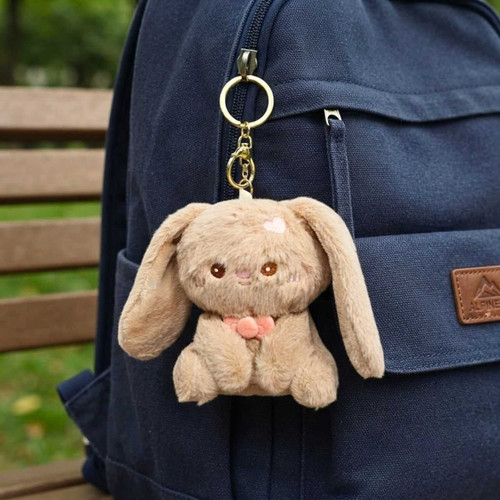 5-Inch Light Brown Rabbit Plush With Bow Keychain VT-1399