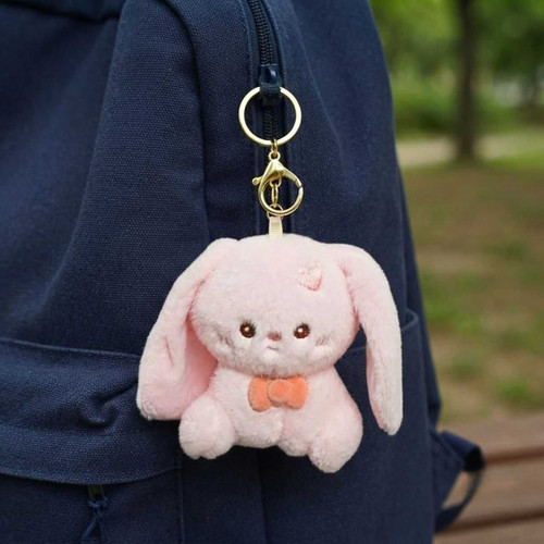 5-Inch Soft Pink Rabbit Plush With Bow Keychain VT-1398