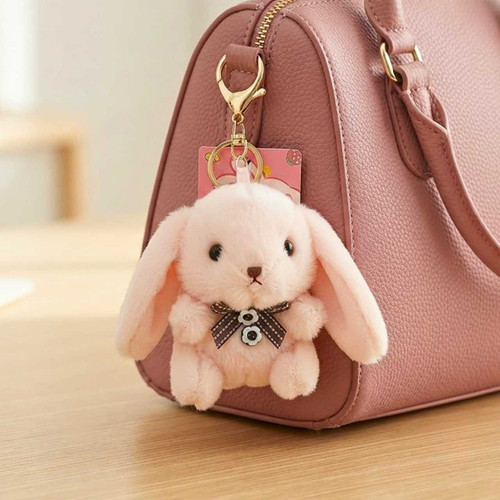 5-Inch Soft Peach Bunny Polka-Dot Bow Keychain VT-1410