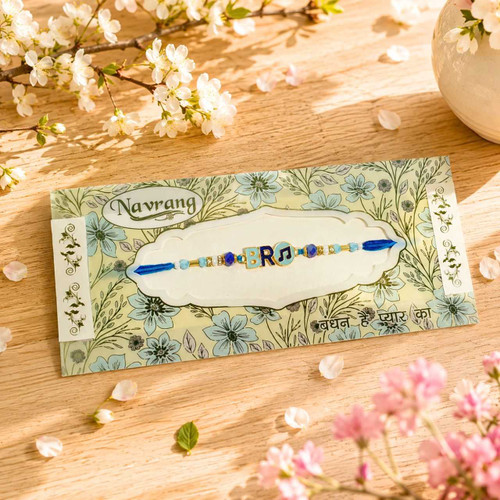 Blue "BRO" Beaded Rakhi with Golden Accents RT-1152