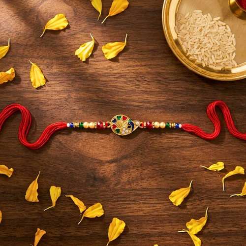 Elegant Peacock Rakhi with Colorful Beads RT-1146