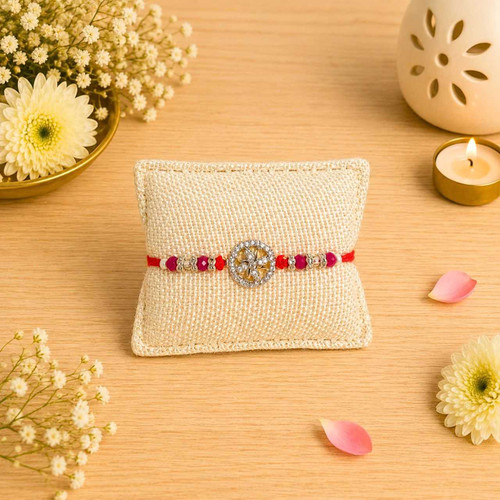 Sparkling Floral Crystal & Beaded Rakhi RT-1173