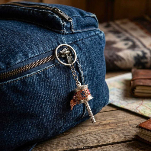 Buddhist Prayer Wheel Keychain with Om Mantra Design KH-37