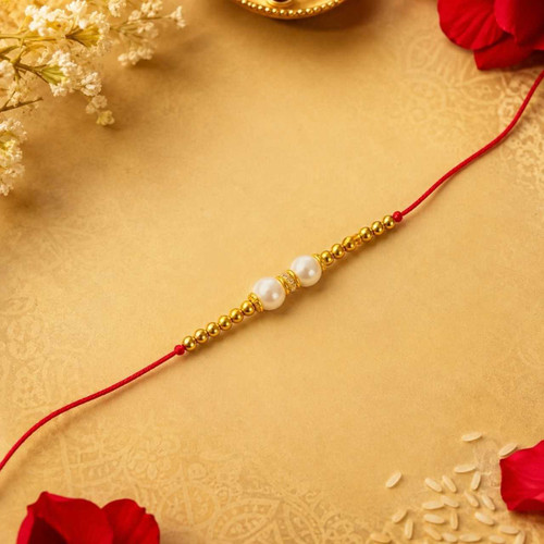 Elegant Pearl & Golden Bead Rakhi RK-25