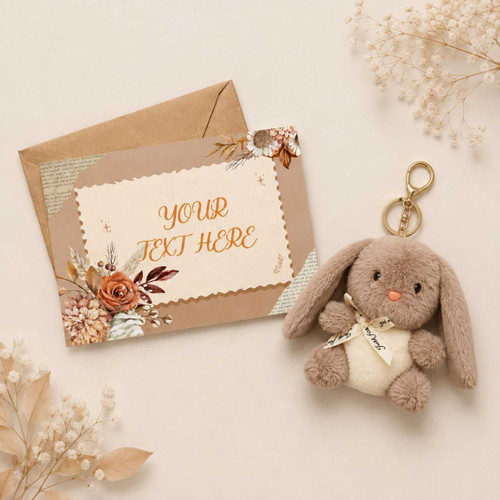 Personalized Card & Bunny Keyring Keepsake SPM-885