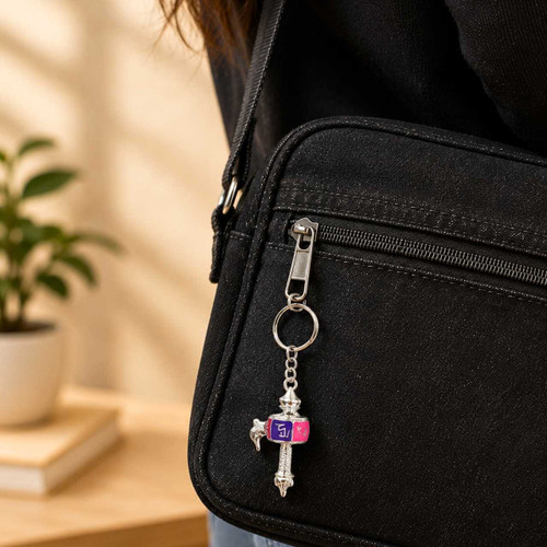 Om Mani Padme Hum Silver Prayer Wheel Keychain KH-43