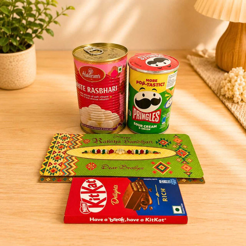 Rakhi with Greeting Card & Snacks Gift for Brother JNK-7784