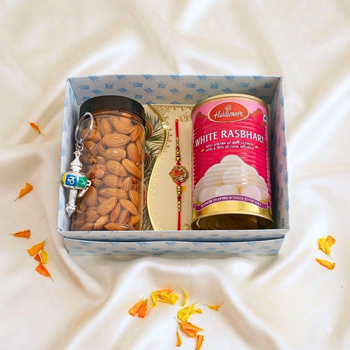 Traditional Ganesha Rakhi, Almonds, Sweets & Keyring