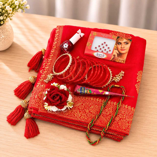 Saree with Teej Accessories Gift JNK-7792